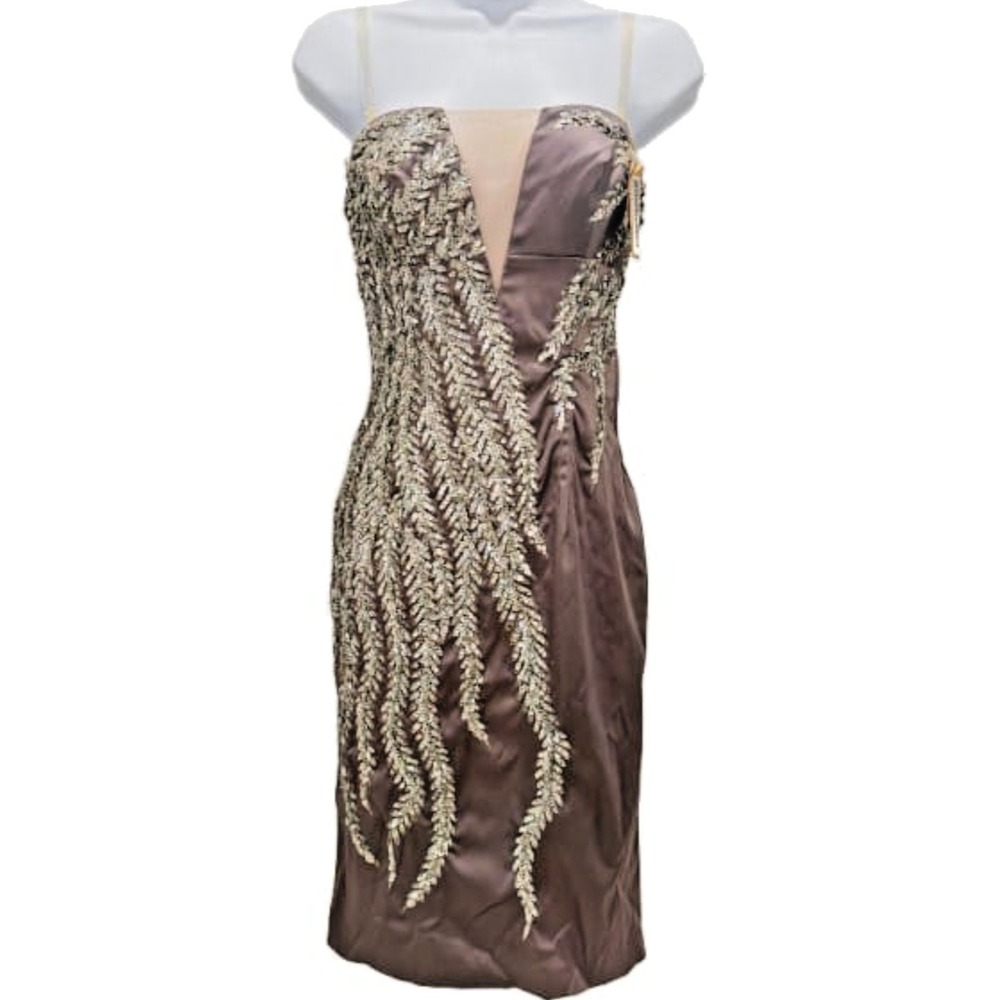 Mandalay Gunmetal Sequin Illusion Midi Cocktail Formal Dress Womens Size‎ 6